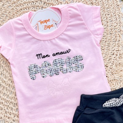 Conj. Blusa Mon Amour Paris e Short - Rosa e Preto